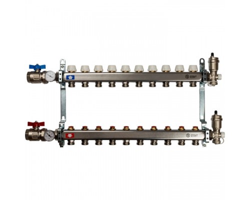 Коллектор Stout SMS 0912 из нержавеющей стали в сборе без расходомеров 10 вых.