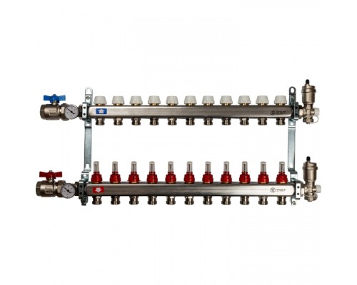 Коллектор Stout SMS 0907 из нержавеющей стали в сборе с расходомерами 11 вых.