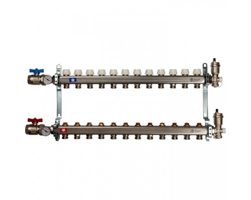 Коллектор Stout SMS 0912 из нержавеющей стали в сборе без расходомеров 12 вых.