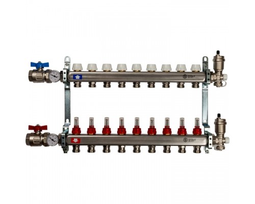 Коллектор Stout SMS 0907 из нержавеющей стали в сборе с расходомерами 9 вых.