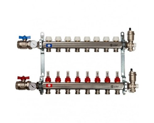 Коллектор Stout SMS 0907 из нержавеющей стали в сборе с расходомерами 8 вых.