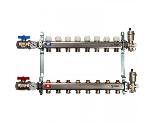 Коллектор Stout SMS 0912 из нержавеющей стали в сборе без расходомеров 8 вых.
