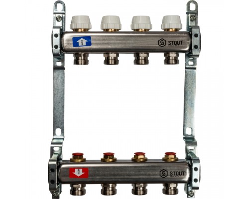 Коллектор Stout SMS 0922 из нержавеющей стали без расходомеров 4 вых.